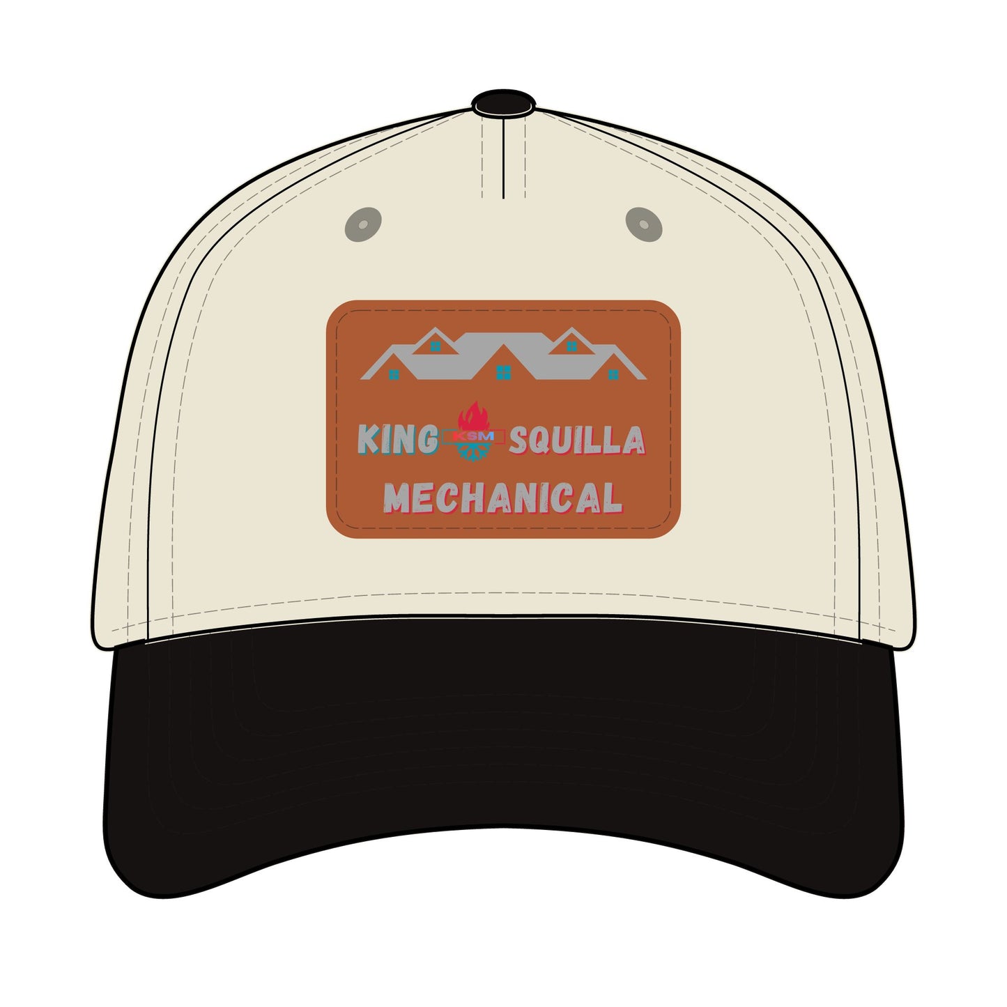 Leather Patch Baseball Cap — "King Squilla Mechanical" Outdoor Work Hat
